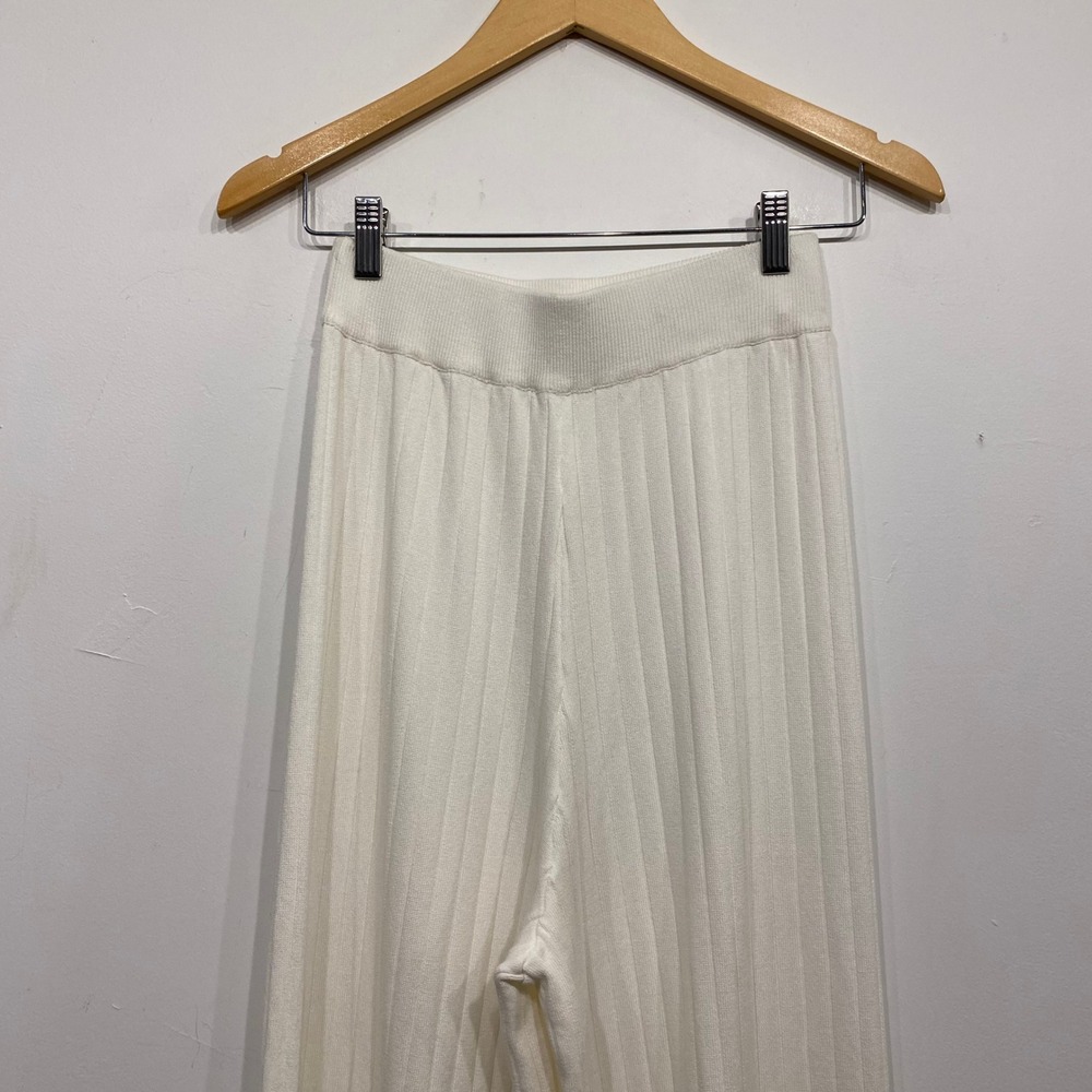 VRG GRL Cream White Ribbed Knit Wide Leg Pants High Waisted XS - Picture 4 of 6
